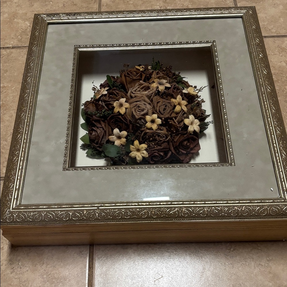 Elegant Brown and Cream Floral Wall Art shadow Box Frame is Beautiful